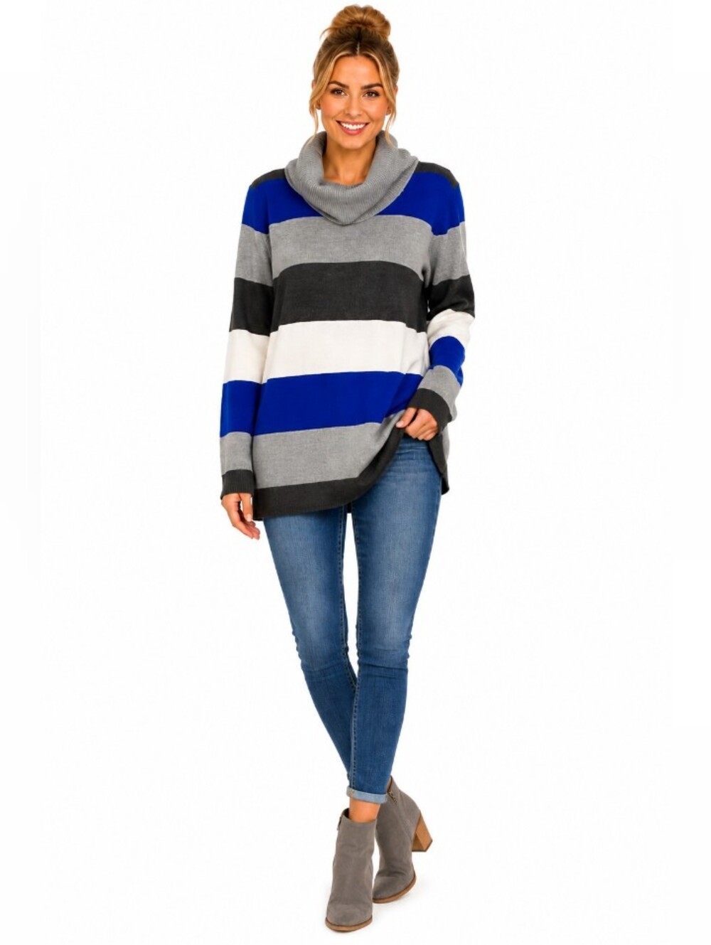 CABLE & GAUGE COWLNECK SWEATER Color-Block - Blue, Gray & White - SIZE Med NWT - Picture 8 of 8